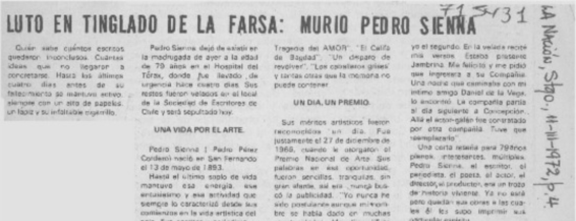 Luto en tinglado de la farsa, murió Pedro Sienna.