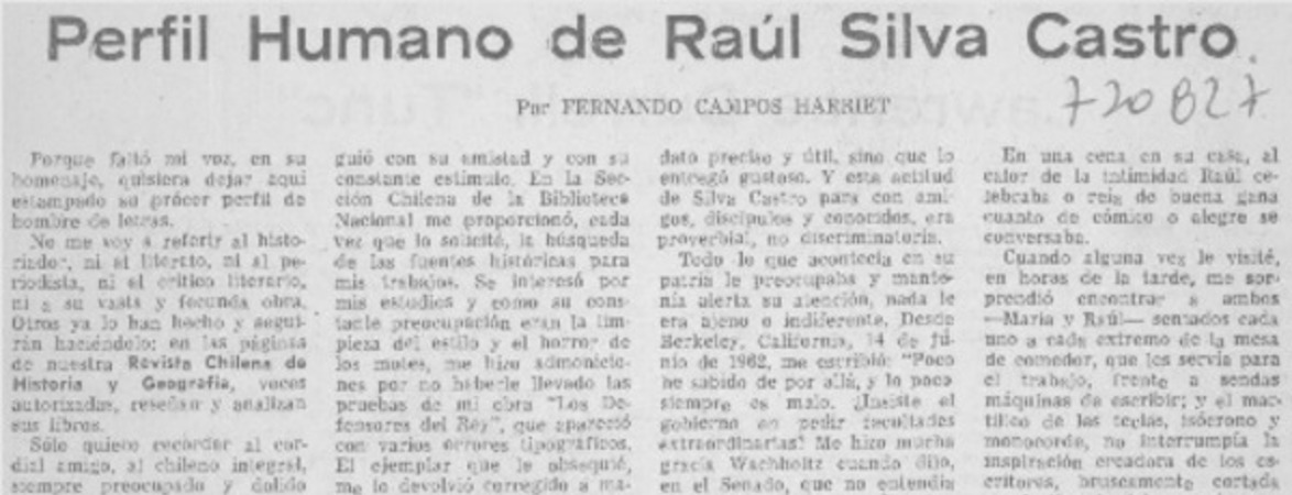 Perfil humano de Raúl Silva Castro