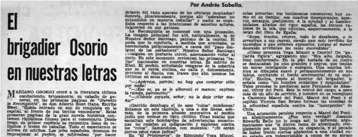 El brigadier Osorio en nuestras letras