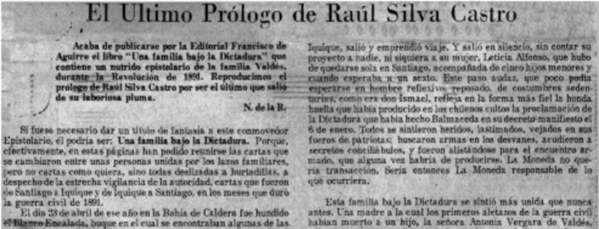 El último prólogo de Raúl Silva Castro.
