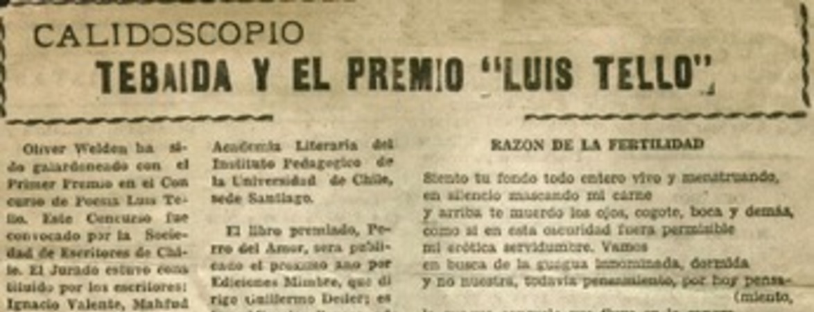 Tebaida y el premio "Luis Tello"