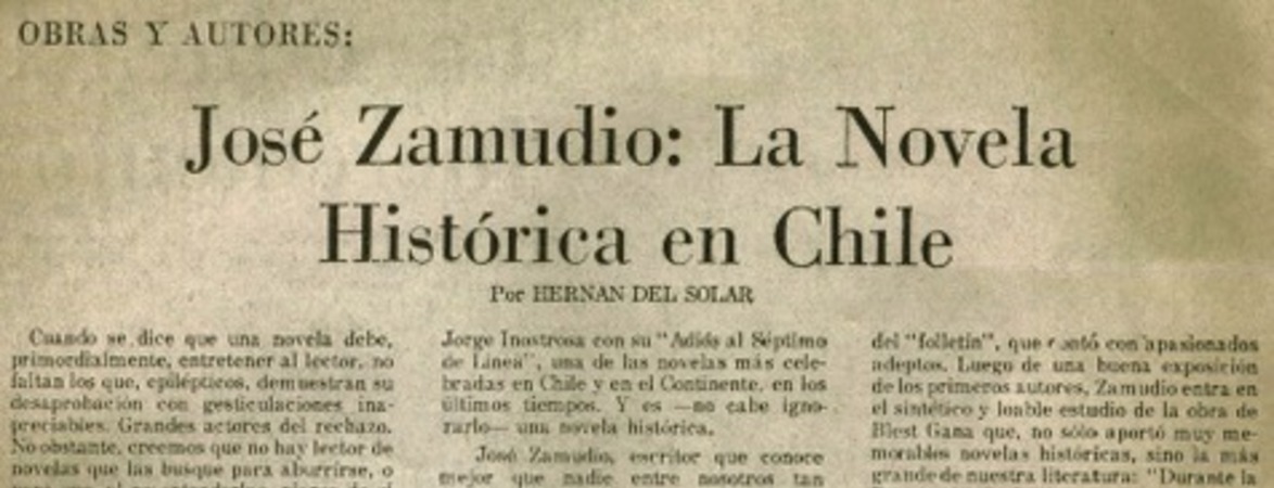 José Zamudio: la novela histórica en Chile