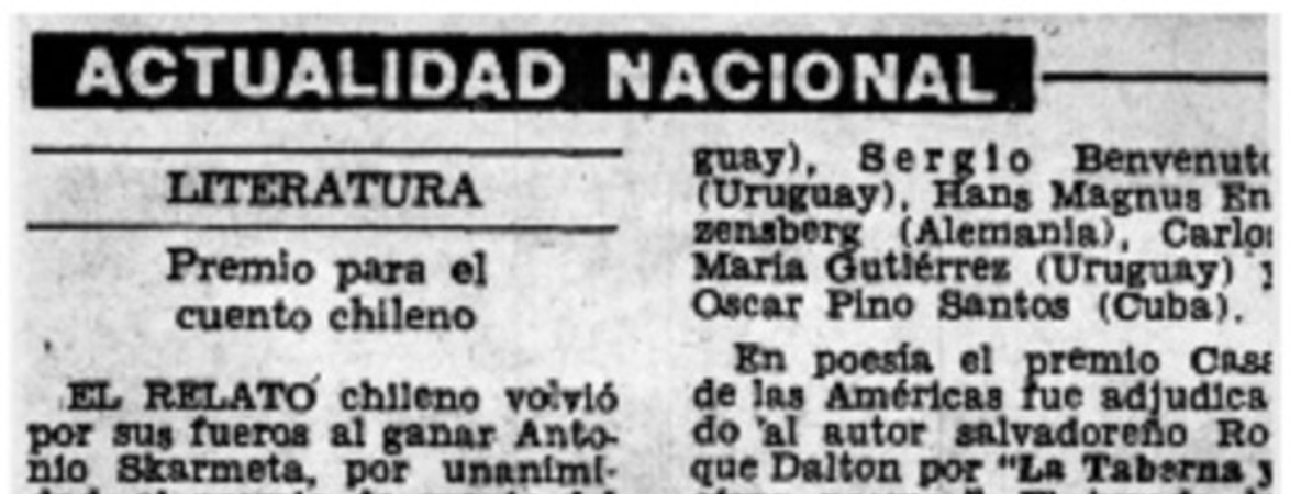 Premio para el cuento chileno.