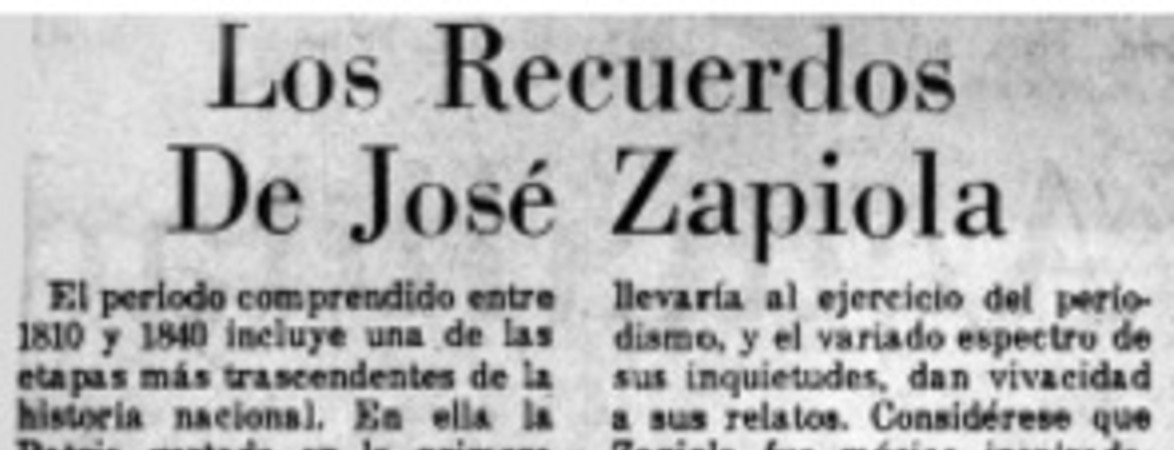 Los recuerdos de José Zapiola.