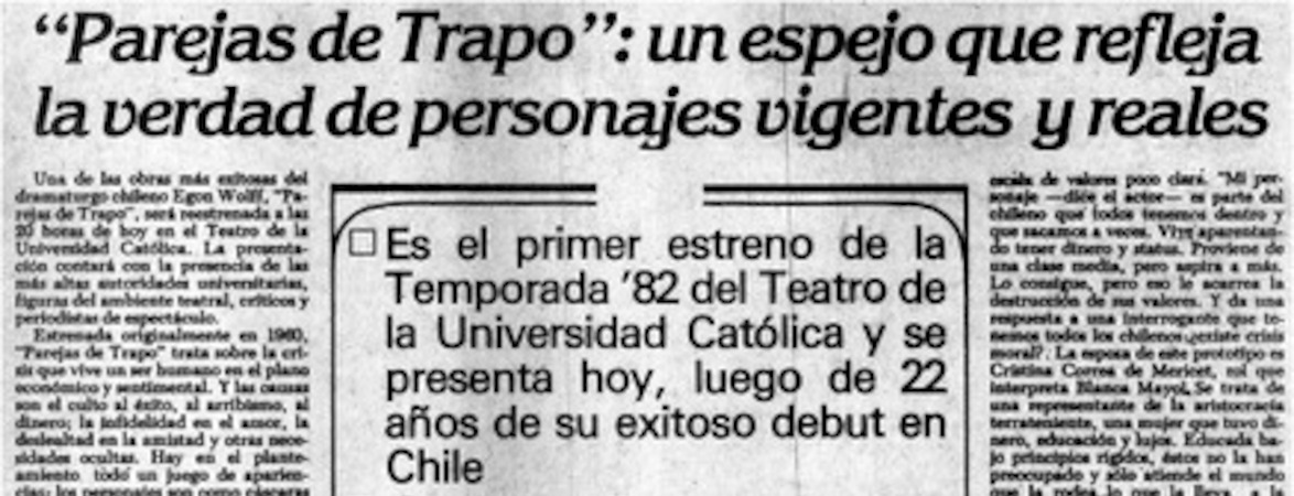 "Parejas de trapo": un espejo que refleja la verdad de personajes vigentes y reales