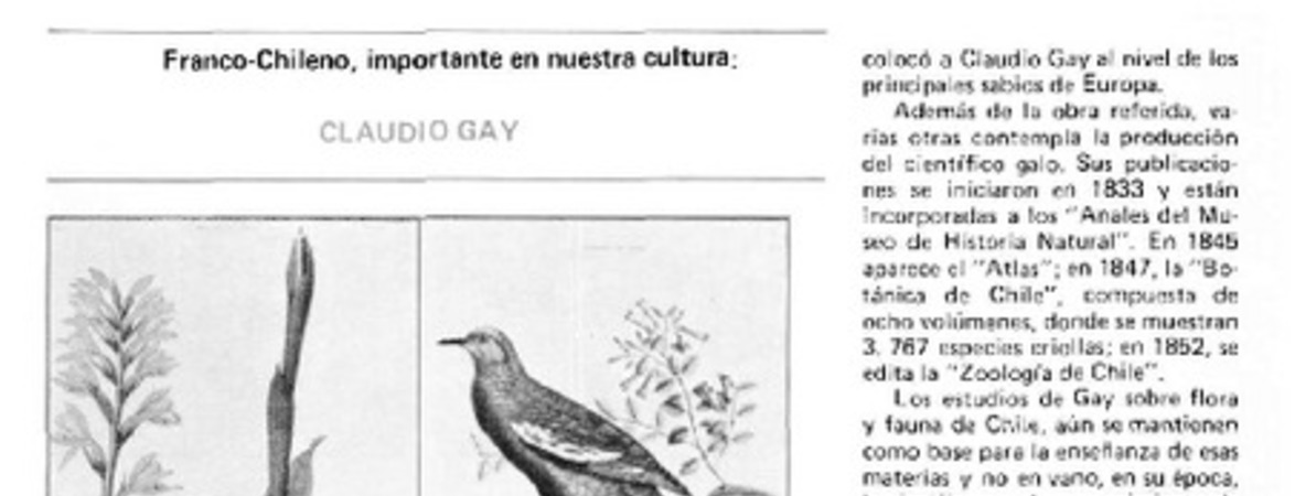 Franco-chileno, importante en nuestra cultura: Claudio Gay.