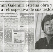 Benjamín Galemiri estrena obra y prepara retrospectiva de sus textos