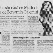 Tamara Acosta estrenará en Madrid la última obra de Benjamín Galemiri