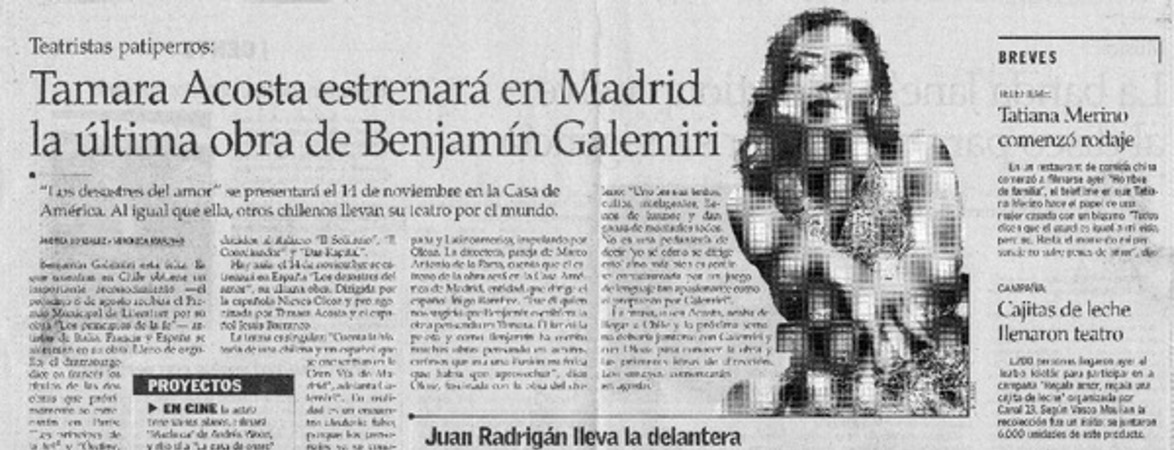 Tamara Acosta estrenará en Madrid la última obra de Benjamín Galemiri