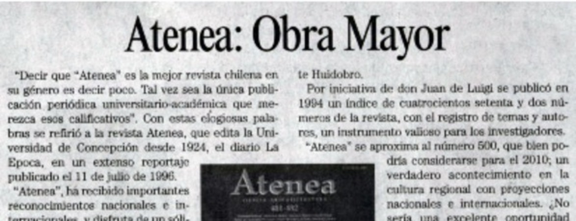 Atenea : Obra mayor