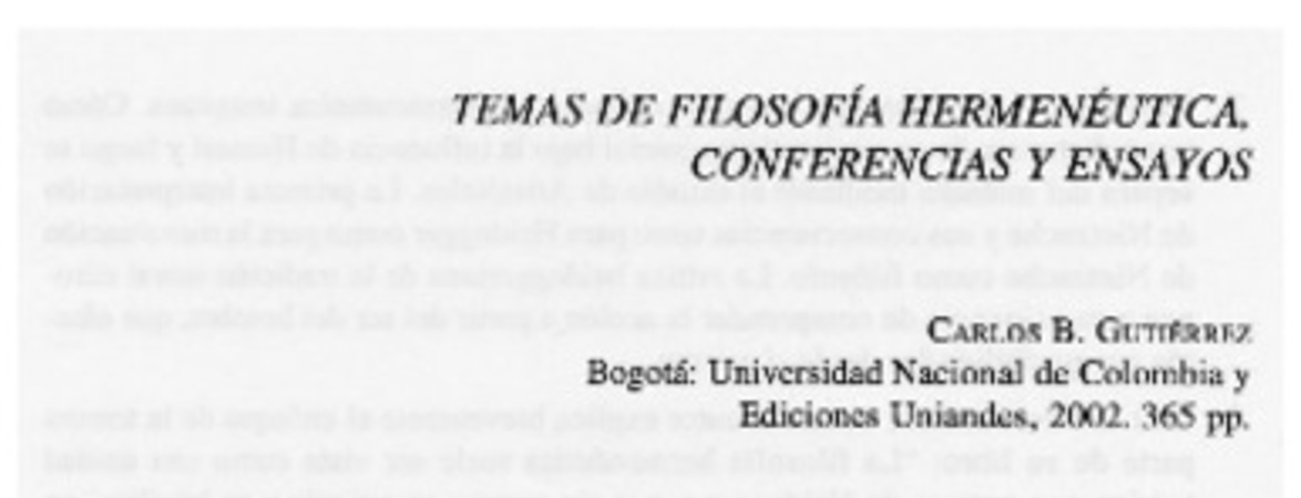 Temas de filosofía hermenéutica, conferencias y ensayos