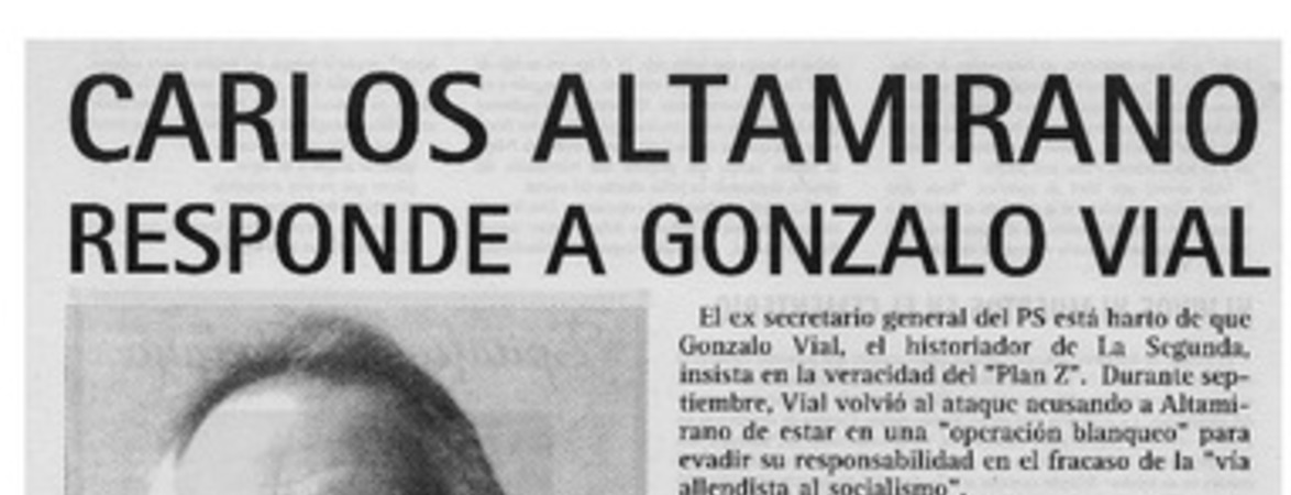 Carlos Altamirano responde a Gonzalo Vial