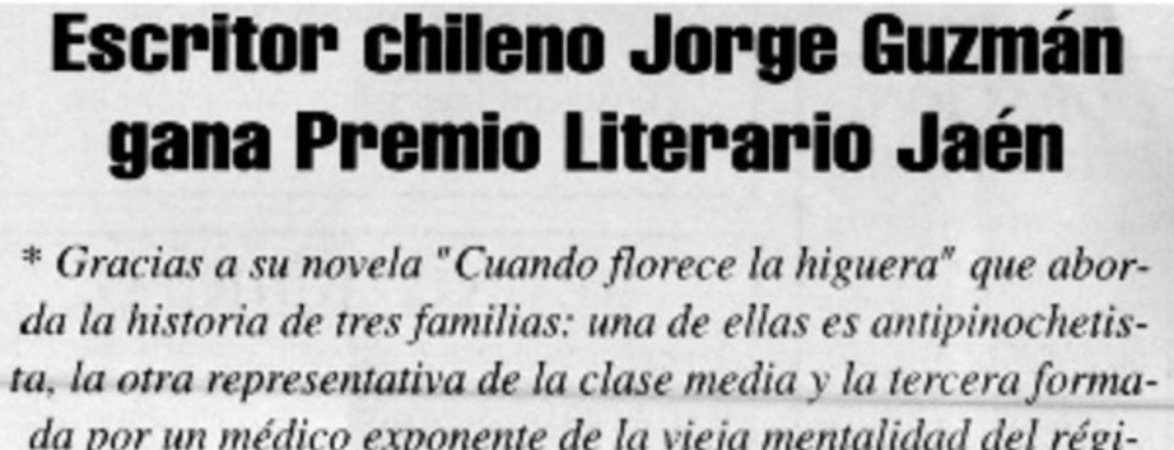 Escritor chileno Jorge Guzmán gana Premio Literario Jaén.