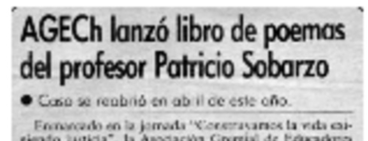 AGECH lanzó libro de poemas del profesor Patricio Sobarzo