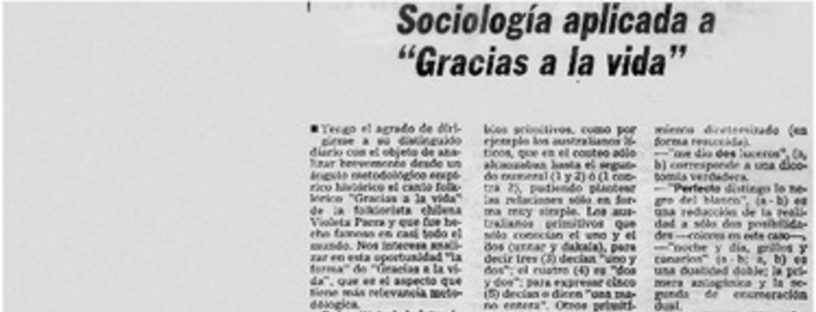 Sociología aplicada a "Gracias a la vida"