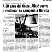 A 30 años del golpe, Alhué vuelve a reclamar su campana a Neruda