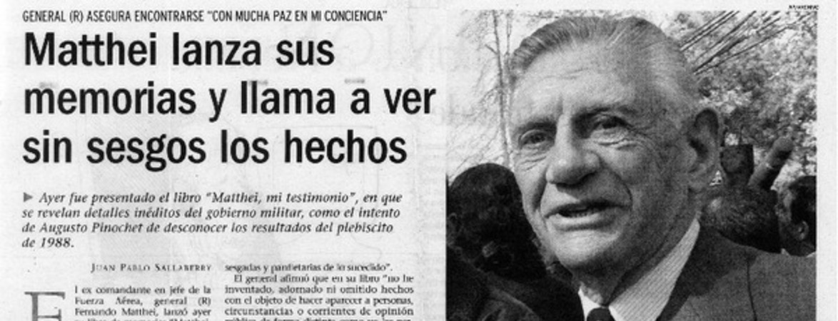 Matthei lanza sus memorias y llama a ver sin sesgos los hechos