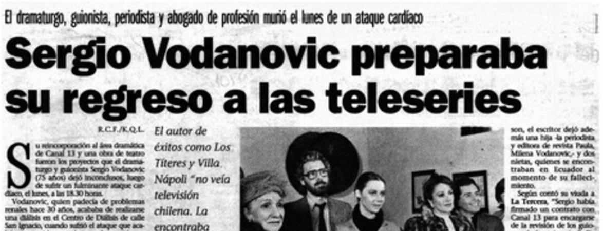 Sergio Vodanovic preparaba su regreso a las teleseries