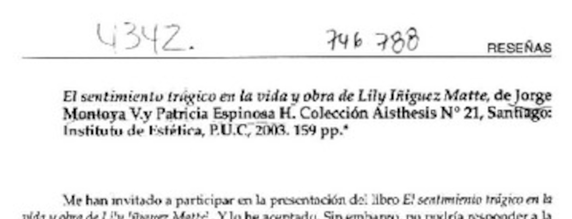 El sentimiento trágico en la vida y obra de Lily Iñiguez Matte
