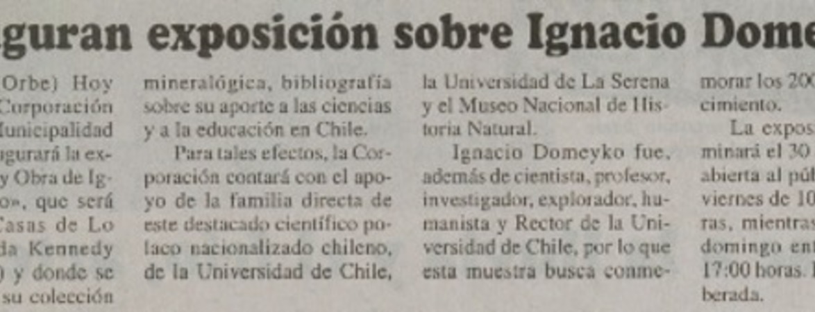 Inauguran exposición sobre Ignacio Domeyko