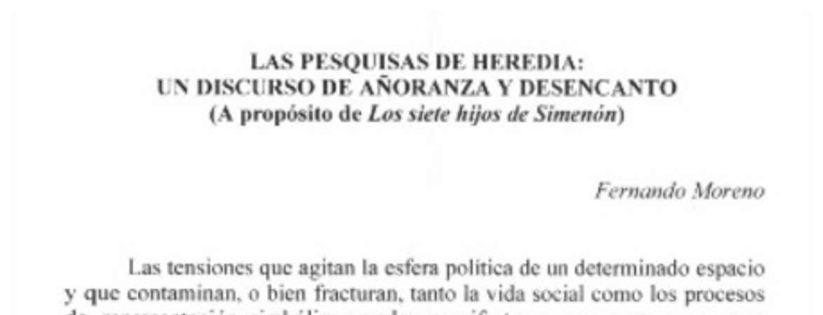 Las pesquisas de Heredia, un discurso de añoranza y desencanto (a propósito de Los siete hijos de Simenón)