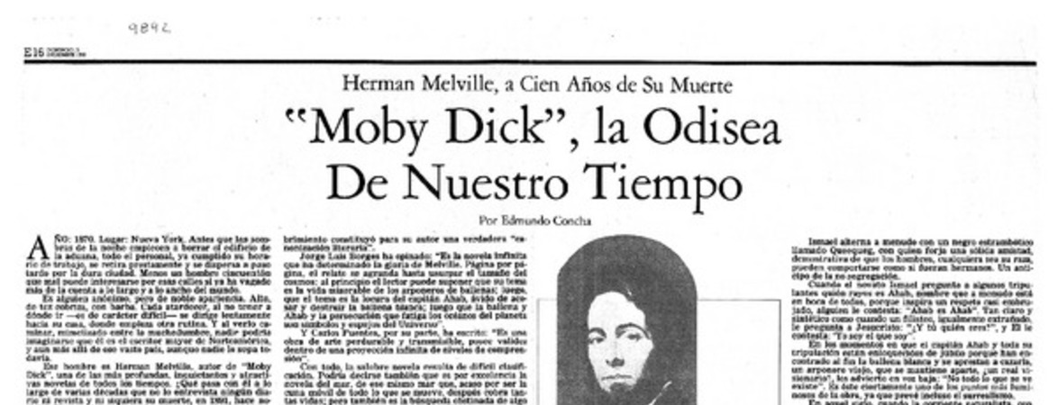 "Moby Dick", la Odisea de nuestro tiempo Herman Melville, a cien años de su muerte