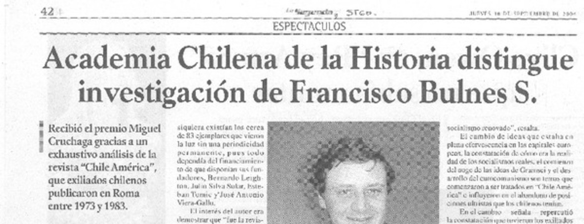 Academia Chilena de la Historia distingue a investigación de Francisco Bulnes S.