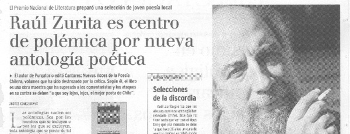 Raúl Zurita es centro de polémica por nueva antología poética