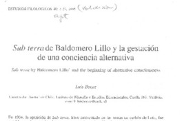 Sub Terra de Baldomero Lillo y la gestación de una conciencia alternativa