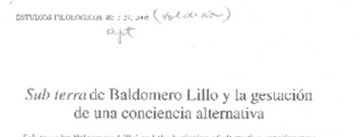 Sub Terra de Baldomero Lillo y la gestación de una conciencia alternativa