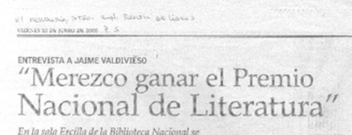 Entrevista a Jaime Valdivieso : "Merezco ganar el Premio Nacional de Literatura"