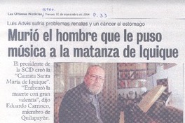 Murió el hombreque le puso música a la matanza de Iquique