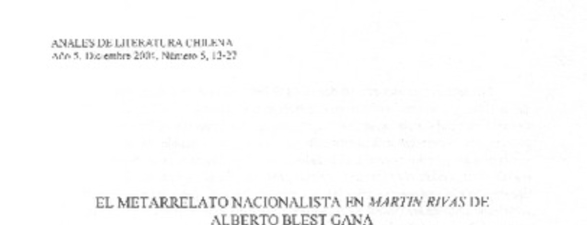 El metarrelato nacionalista en Martín Rivas de Alberto Blest Gana