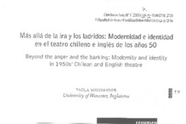 Más allá de la ira y los ladridos: Modernidad e identidad en el teatro chileno e inglés de los años 50