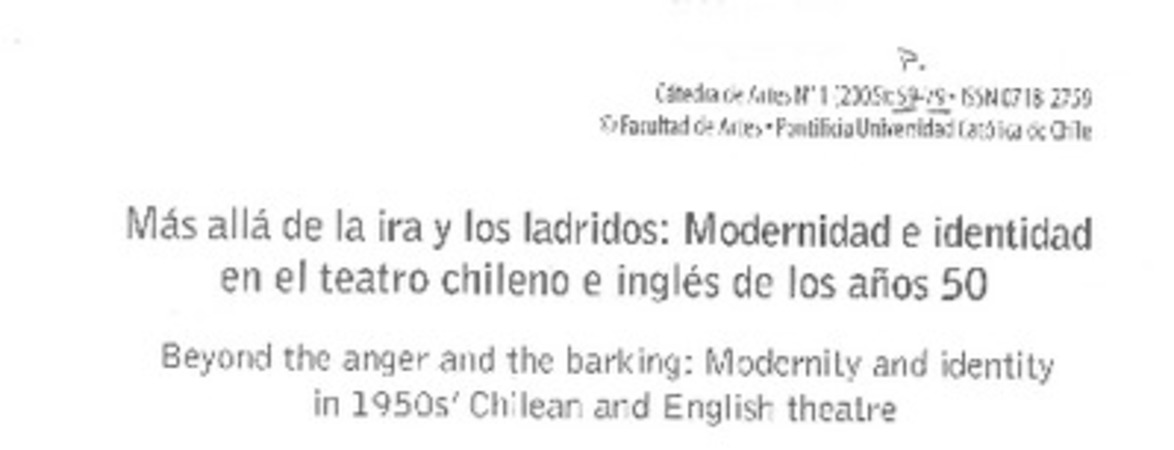 Más allá de la ira y los ladridos: Modernidad e identidad en el teatro chileno e inglés de los años 50