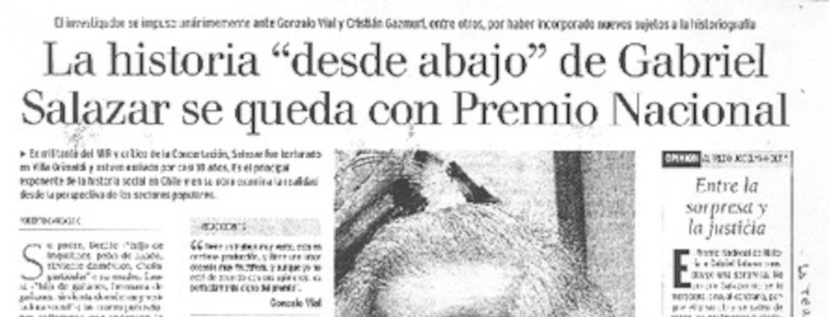 La historia "desde abajo" de Gabriel Salazar se queda con Premio Nacional.