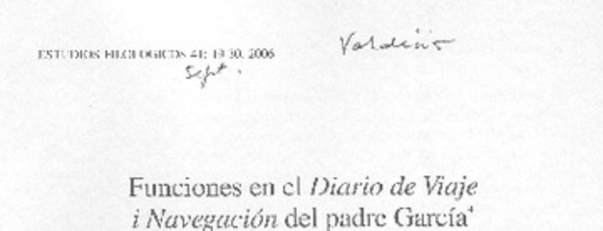 Funciones en el Diario de viaje i navegación del Padre García