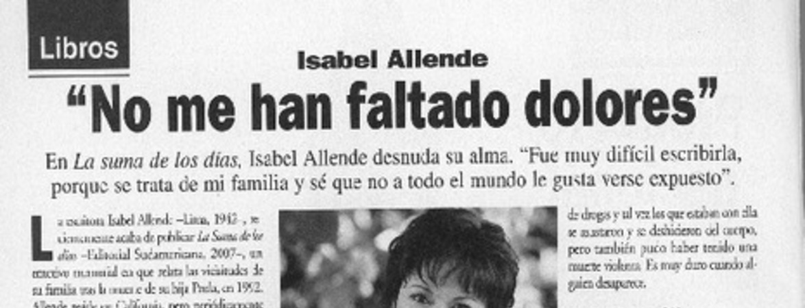 "No me han faltado dolores" (entrevista)