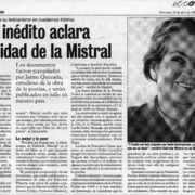 Diario inédito aclara sexualidad de la Mistral  [artículo]