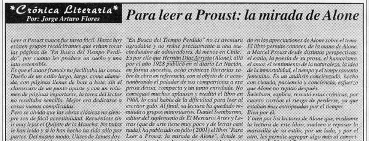 Para leer a Proust, la mirada de Alone  [artículo] Jorge Arturo Flores