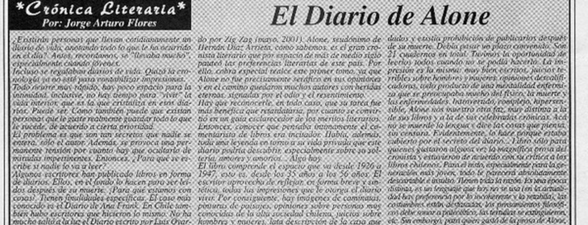 El Diario de Alone  [artículo] Jorge Arturo Flores