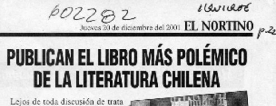 Publican el libro más polémico de la literatura chilena  [artículo]