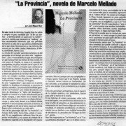 "La Provincia", novela de Marcelo Mellado  <artículo> José Miguel Ruiz