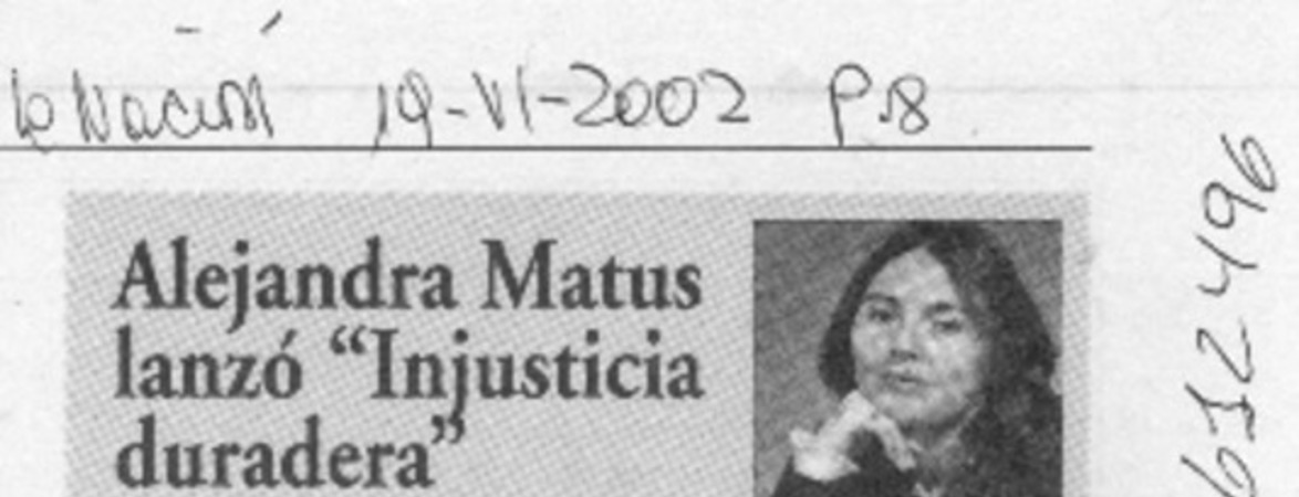 Alejandra Matus lanzó "Injusticia duradera"  [artículo]