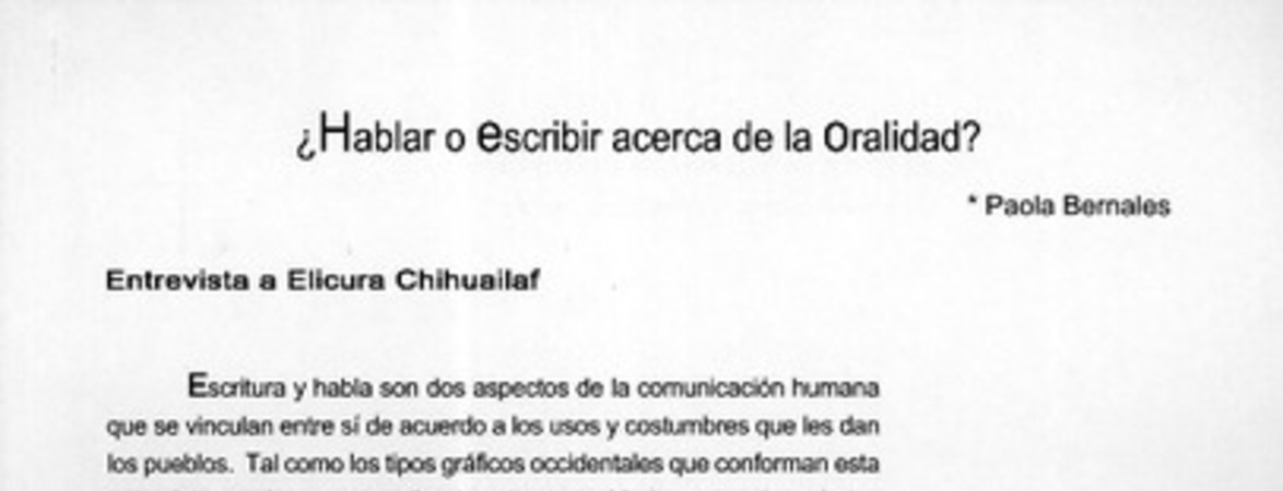 ¿Hablar o escribir acerca de la oralidad?  [artículo] Paola Bernales