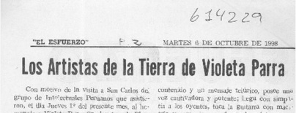 Los artistas de la tierra de Violeta Parra  [artículo]