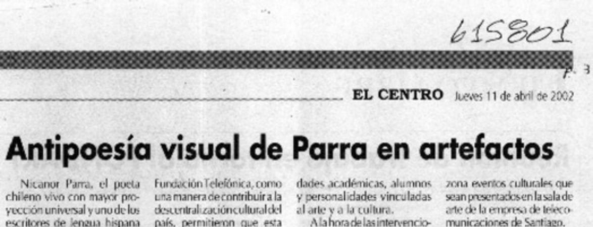 Antipoesía visual de Parra en artefactos  [artículo]