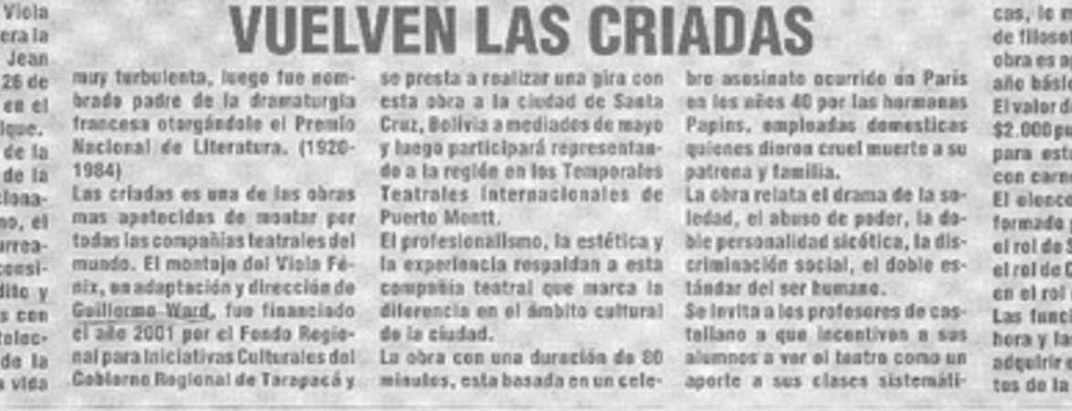 Vuelven Las criadas  [artículo]