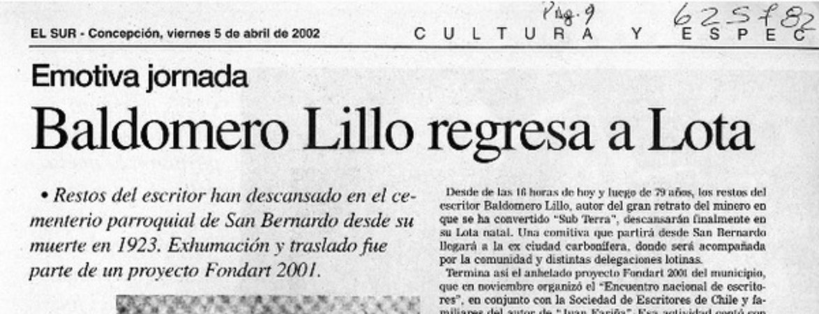 Baldomero Lillo regresa a Lota  [artículo]