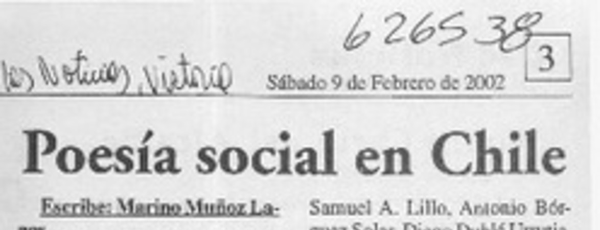 Poesía social en Chile  [artículo] Marino Muñoz Lagos